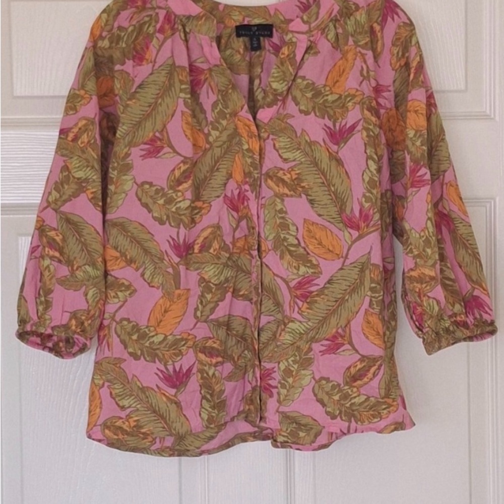 Tracy Evans Pink and Green Leaf Print Blouse